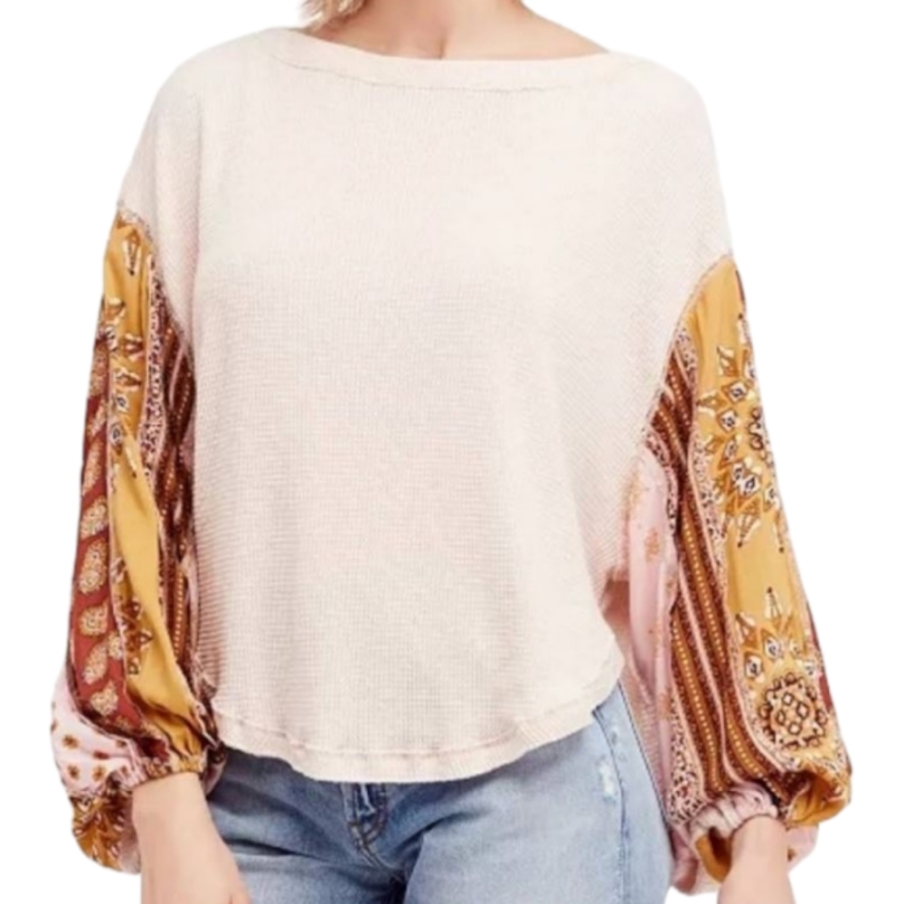 Free People Blossom Thermal Long Sleeves Top Boho Ballet Combo NEW Womens
